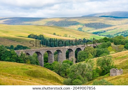 Beautiful rural landscape and view of Dent Head Viaduct in Yorkshire Dales, North Yorkshire, UK