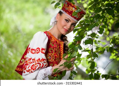 Beautiful Russian Woman In National Clothes