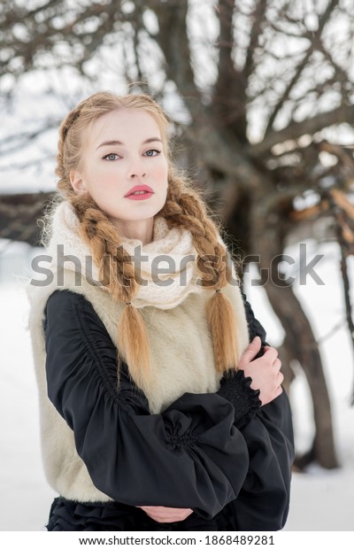 Beautiful Russian Woman Traditional Dress Russian Stock Photo ...