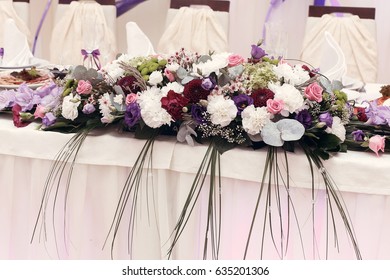 Beautiful Rustic Bouquets Flowers At Wedding Centerpiece For Bride Groom Setting In Restaurant, Luxury Wedding Reception, Stylish Decor 