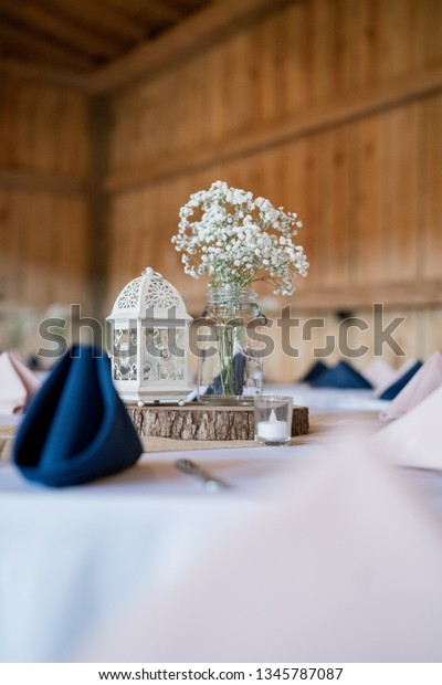 Beautiful Rustic Decorations Used Centerpieces Wedding Stock Photo