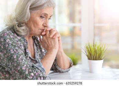 Beautiful Sad Elderly Woman