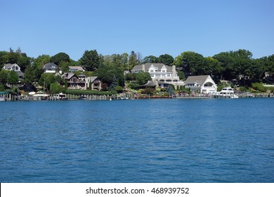 The Beautiful And Safe Harbor In Charlevoix, Michigan, A Popular Summer Recreation Area In Northern Michigan.