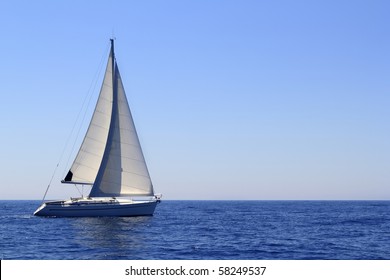 Beautiful Sailboat Sailing Sail Blue Mediterranean Sea Ocean Horizon