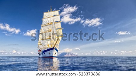 Beautiful sailing ship. Cruises and luxury.  Yachting. Sailing