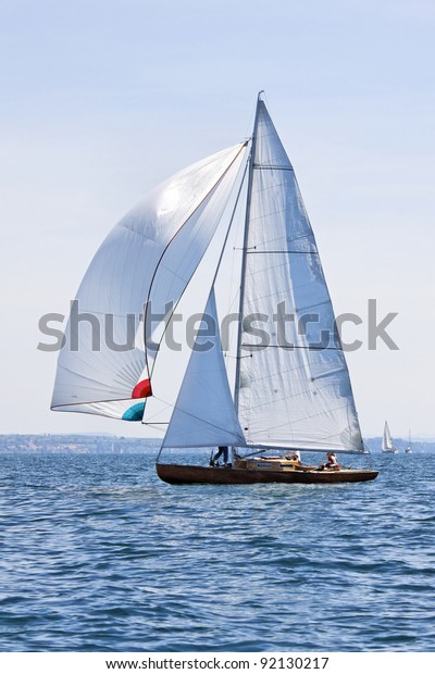 Beautiful Sailing Ship On Lake Stock Photo Edit Now