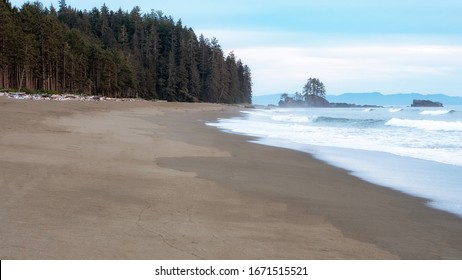 Beautiful Sandy Beach On The West Coast Trail Of Vancouver Island, British Columbia, Canada.