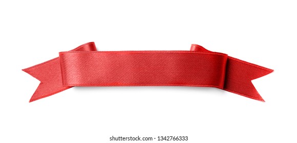 Beautiful Satin Ribbon On White Background. Mockup For Design