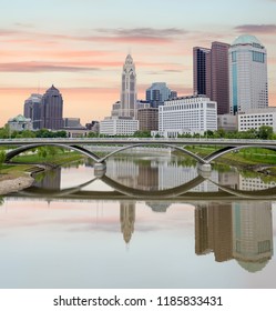 Beautiful Sceen Of Columbus Ohio With River And Bridge