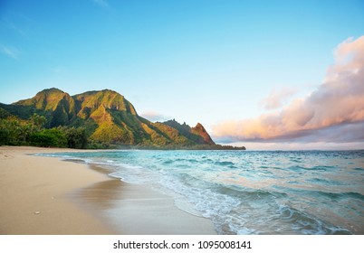 Beautiful scene in Tunnels Beach on the Island of Kauai, Hawaii, USA