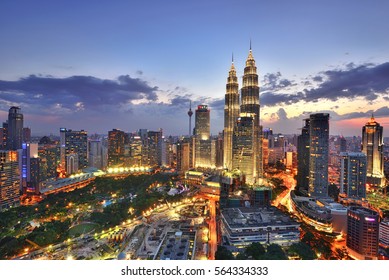 Beautiful scenery of Kuala Lumpur City Centre with sunset sky background.