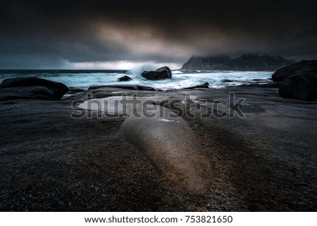 Similar – Beautiful scenery of the coast in the ocean at night