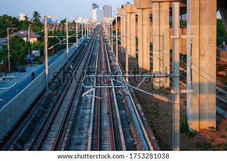 The beautiful scenery of the railway be parallel with new railway of sky train near.Expressway and railway
