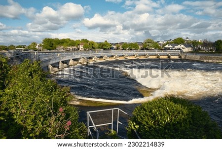 Beautiful scenery of Salmon weir on Corrib River at Galway City in Ireland 