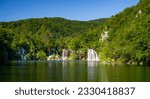 The beautiful scenery and waterfalls of Plitvica lakes Croatia