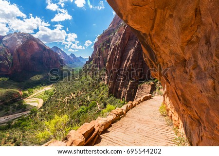 Beautiful scenery in Zion National Park in autumn, along the Angel's Landing trail