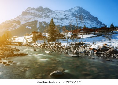 Beautiful Scenic Landscape In Winter, Interlaken, Switzerland, Europe