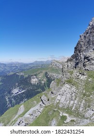 Beautiful scenic panorama over Swiss Bernese Alps from top of Frête de Saille Pass in Switzerland