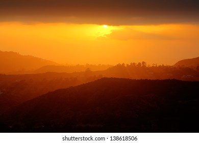 Beautiful Scenic Sunset In Hollywood Hills, Southern California.