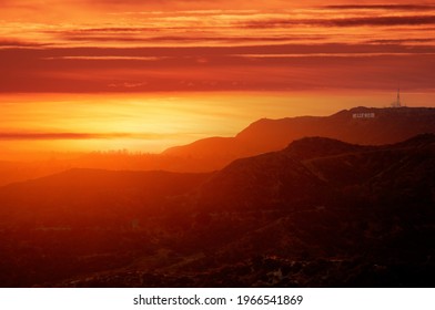Beautiful scenic sunset over hills with Hollywood Sign. Los Angeles, Southern California. - Powered by Shutterstock