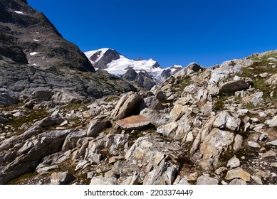 Beautiful scenic view of mountain panorama with Stone Glacier at Swiss mountain pass Susten on a sunny summer day. Photo taken July 13th, 2022, Susten Pass, Switzerland. - Shutterstock ID 2203374449