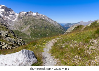 Beautiful scenic view of mountain panorama with Stone Glacier at Swiss mountain pass Susten on a sunny summer day. Photo taken July 13th, 2022, Susten Pass, Switzerland. - Shutterstock ID 2203374451