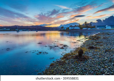 Beautiful Scottish sunset at Kyleakin village - Isle of Skye, Scotland, UK
