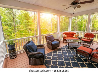 Beautiful screened in porch during the fall - Shutterstock ID 1533615269