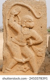 Beautiful sculpture of Lord Hanuman at Hampi, Karnataka, India, Asia.