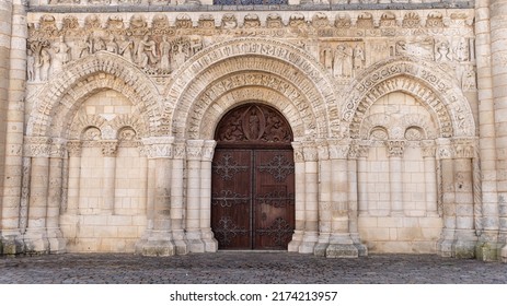 Beautiful sculptures at entrance of Eglise Notre-Dame la Grande in Poitiers in province Vienne Nouvelle-Aquitaine region in France - Powered by Shutterstock