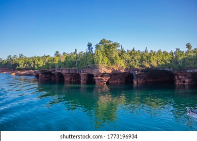 Beautiful Sea Caves on Devil's Island in the Apostle Islands National Lakeshore, Lake Superior, Wisconsin