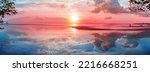 Beautiful sea sunset landscape, ocean sunrise, tropical island beach nature, red pink sky clouds, sun glow reflection, blue water, dawn seascape, summer holidays, vacation, travel, Thailand, Koh Samui