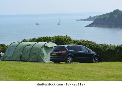 A Beautiful Sea View With Two Yachts From  Camping Park, Pembrokeshire, Wales. 
