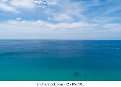 Beautiful Sea Water Surface Blue Sky Background. Bird's Eye View Sea Landscape Nature Background