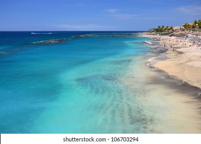 Beautiful Sea Water Of Tropical El Duque Beach, Tenerife, Canary Islands, Spain