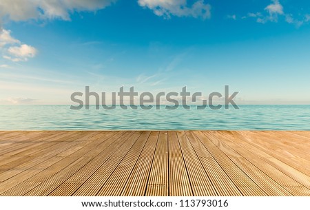Beautiful seascape with empty wooden pier giving a warm relaxing feeling