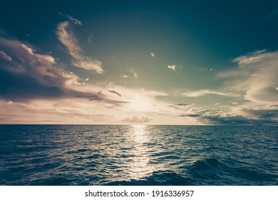 Beautiful seascape evening sea horizon and sky. Tranquil scene. Natural composition of nature. Landscape. View from yacht.