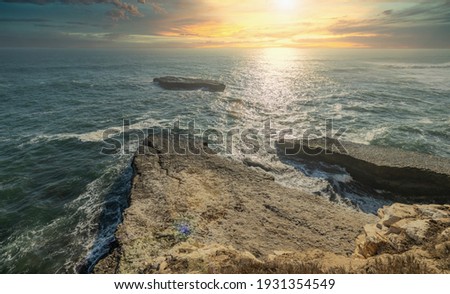 Similar – Image, Stock Photo Rocky cliff with sunset on the horizon