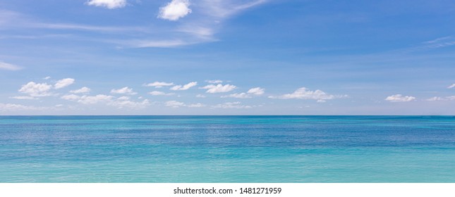 Beautiful seascape panorama. Composition of nature. Peaceful nature concept. Horizon wit blue sea and blue sky, idyllic sea wallpaper or background