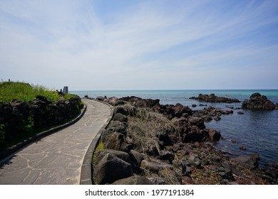a beautiful seaside landscape with a walkway, scenery around handam walkway
