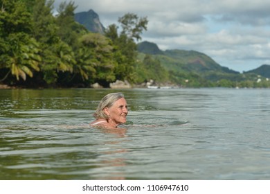 Beautiful Senior Woman Swimming