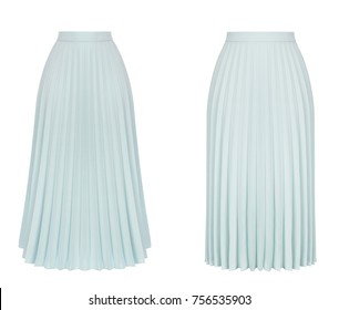 Beautiful Set, Luxurious Skirt In Pleat Of Two Kinds, Pleated Skirt Of Blue Ombré Color Isolated On White Background, Wrapping