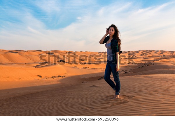 Beautiful Sexy Asian Woman Posing Desert Stock Photo (Edit Now) 595250096
