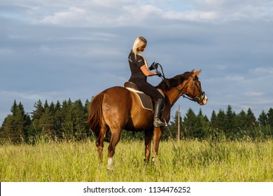 Beautiful Sexy Blonde Girl Rides Horse Stock Photo 1134476252 ...