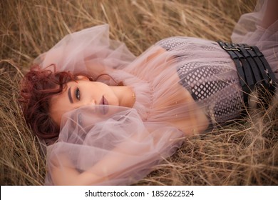 beautiful sexy caucasian woman on meadow