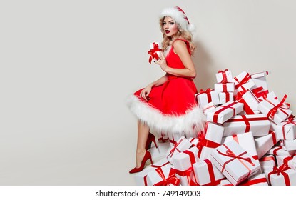 Red Dress White Black Santa Design SANTA FATHER CHRISTMAS PARTY DRESS Present