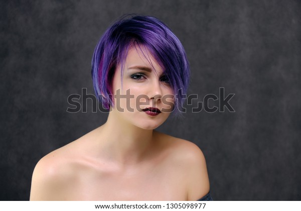 Beautiful Sexy Girl Purple Hair Short Stock Photo Edit Now