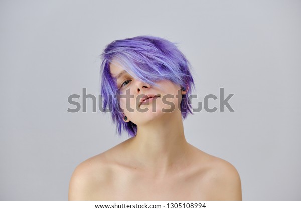 Beautiful Sexy Girl Purple Hair Short Stock Photo Edit Now