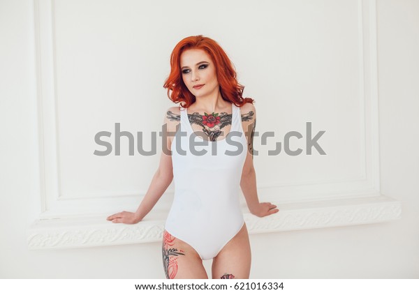 Beautiful Sexy Girl Red Hair Tattoo Stock Photo Edit Now