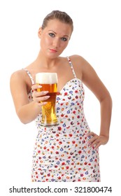 Beautiful And Sexy Young Woman Holding Glass Of Beer